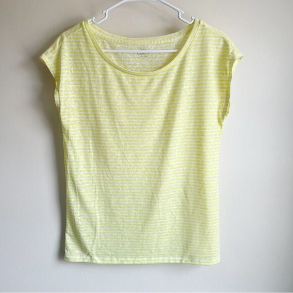 Loft Yellow Striped Cap Sleeve Short Sleeve Blouse - Picture 1 of 5